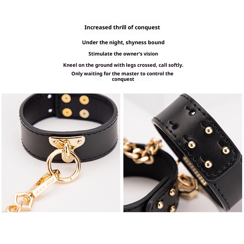 LuvBox SM Sex Toys Set Manette per mani e piedi Collare con catena di ferro da trazione Frusta con nappe in pelle di alta qualità_voghion.com