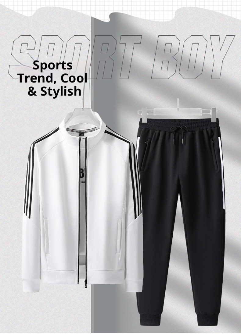 001 2025 Spring And Autumn New Sports Suit Men's School Uniform Jogger Anti-Cotton Jacket Three-Stripe Casual Pants_voghion.com