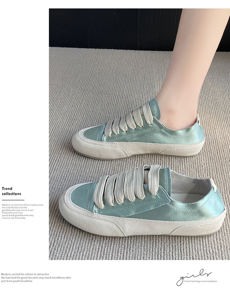 Scarpe da ginnastica bianche piatte e versatili per donna, scarpe da ginnastica estive sottili, scarpe singole con suola spessa, scarpe in tela di raso di seta_voghion.com