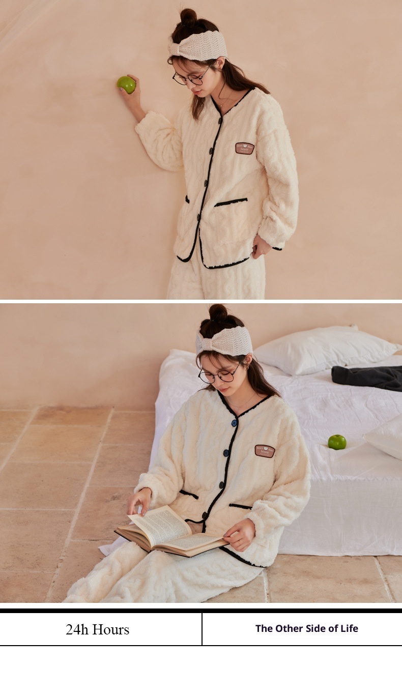 GraceChic GraceChic Autumn And Winter Thickened Coral Fleece Couple Pajamas For Women, Fresh Flannel Warm Men's Homewear Cardigan Two-Piece_voghion.com