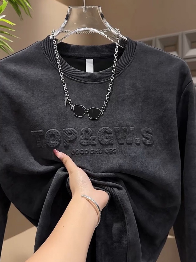 Erkek Sonbahar Kış Yeni Çok Yönlü Trend Kazak Çelik Baskılı Harfli Gradyan Üst Erkek Uzun Kollu Günlük Moda Sweatshirt_voghion.com