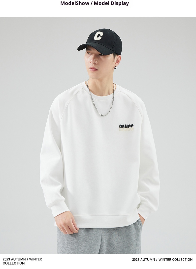 Sweat-shirt garçon Shanggu Clothing à col rond, style japonais, couleur unie, marque tendance pour hommes, broderie simple, jeune_voghion.com