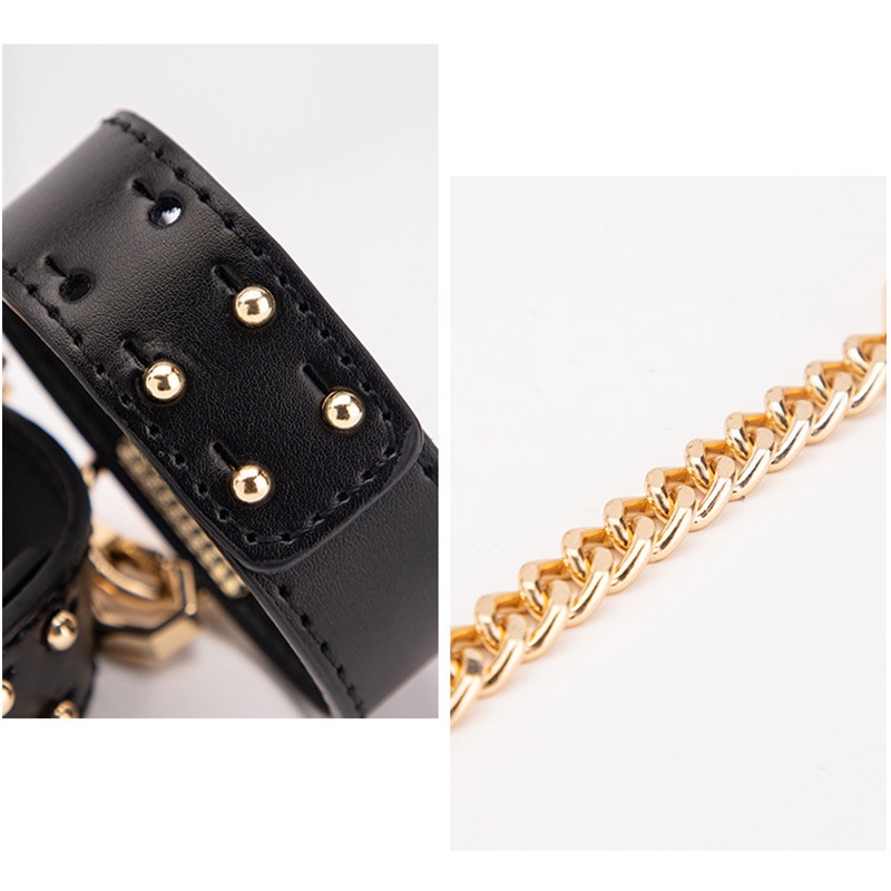 LuvBox SM Sex Toys Set Manette per mani e piedi Collare con catena di ferro da trazione Frusta con nappe in pelle di alta qualità_voghion.com