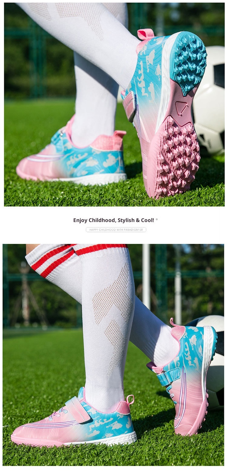 ShoeGlobe Dropshipping Children's Soccer No-Tie Velcro Cleats TF Elementary School Boys And Girls Artificial Grass Training Sports_voghion.com