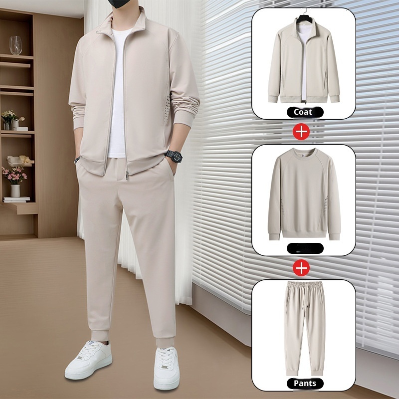 001 Felpa con cappuccio alla moda primavera-autunno transfrontaliera per uomini giovani e di mezza età, set casual sportivo da corsa, versatile_voghion.com