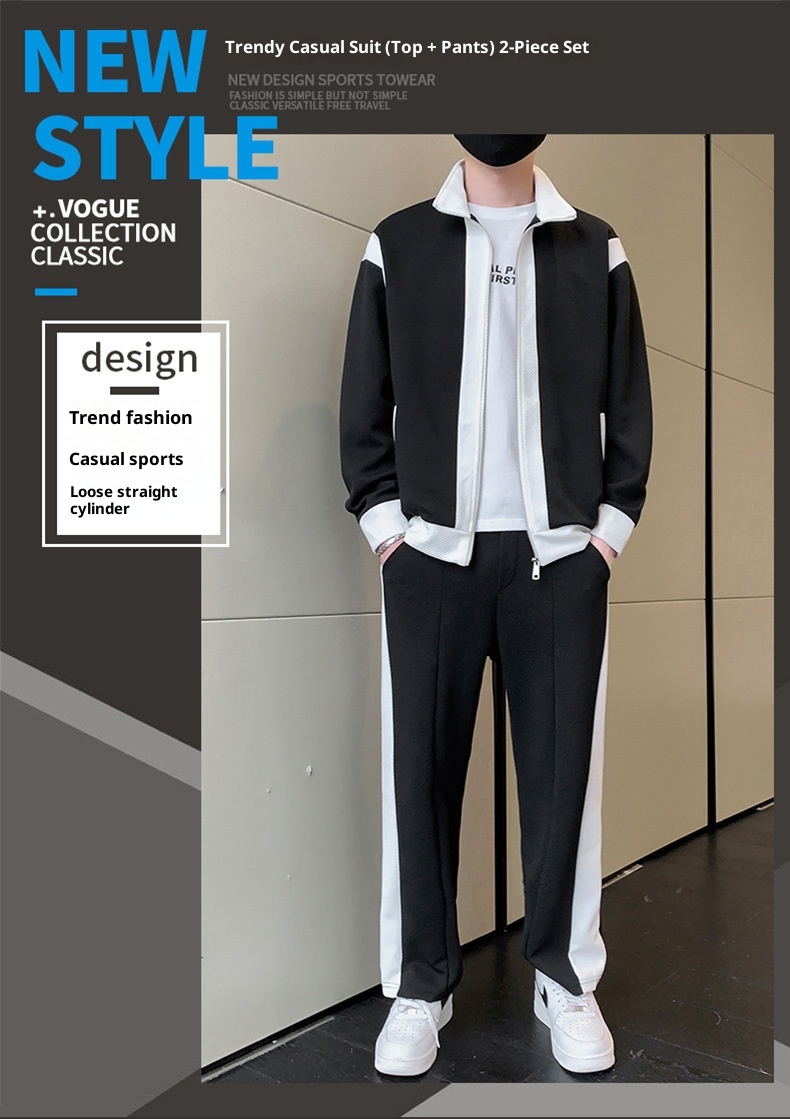 001 Lässiger Sportanzug für Herren, Stehkragenjacke für Frühling und Herbst, modisches Patchwork-Sweatshirt, Sportbekleidung für Jugendliche, Live_voghion.com
