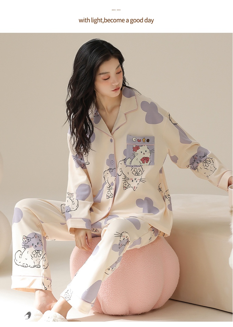 ChicShe 100% Coon Pajamas For Women Spring And Auumn 2025 New Long Sleeve Women's Cardigan Swee Caroon Wearable Homewear_voghion.com