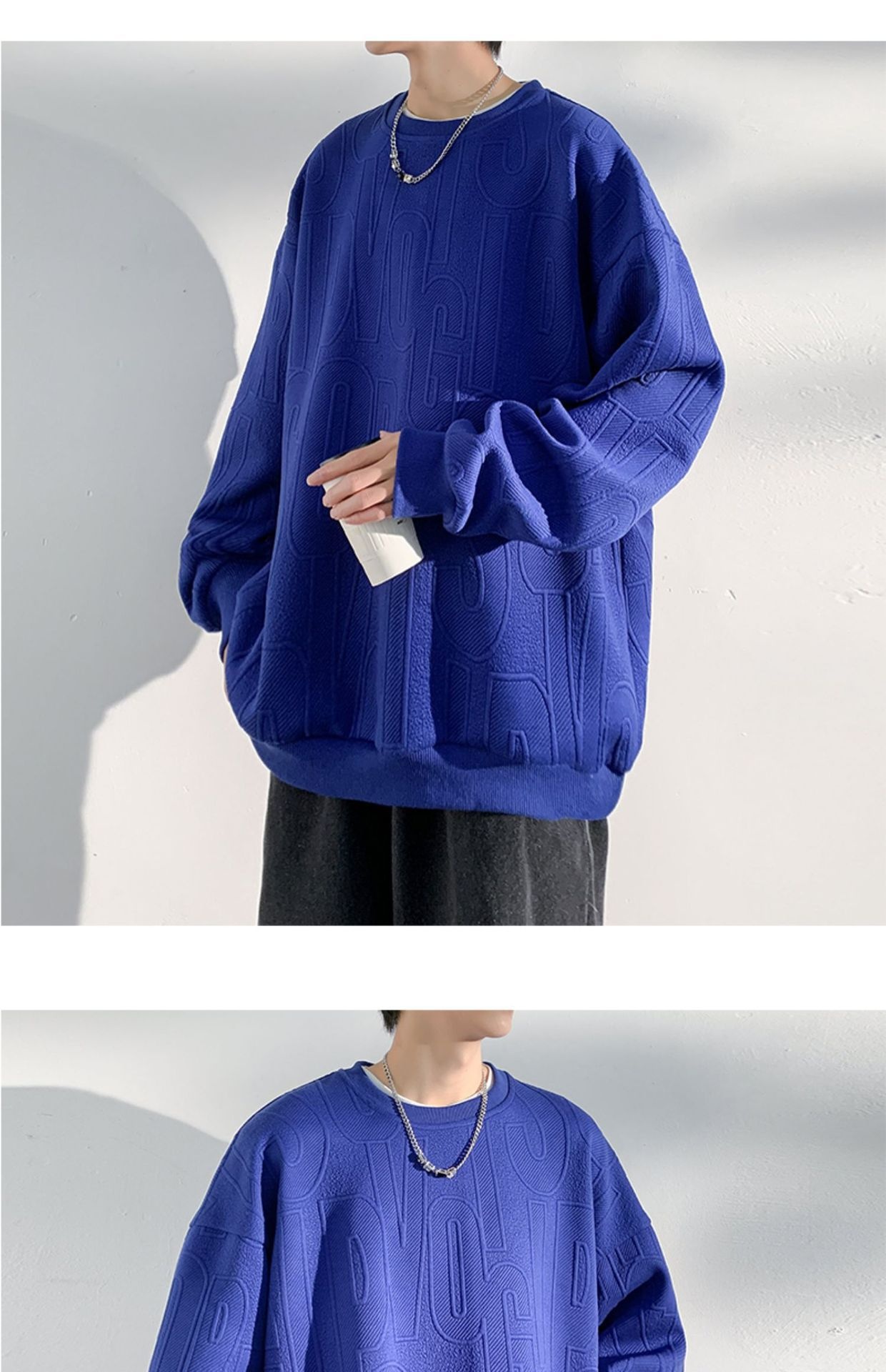 Herren-Jacquard-Sweatshirt, trendige Marke, hochwertiges Funktionsshirt, Oversized-Schnitt, amerikanischer Stil, Rundhalsausschnitt_voghion.com