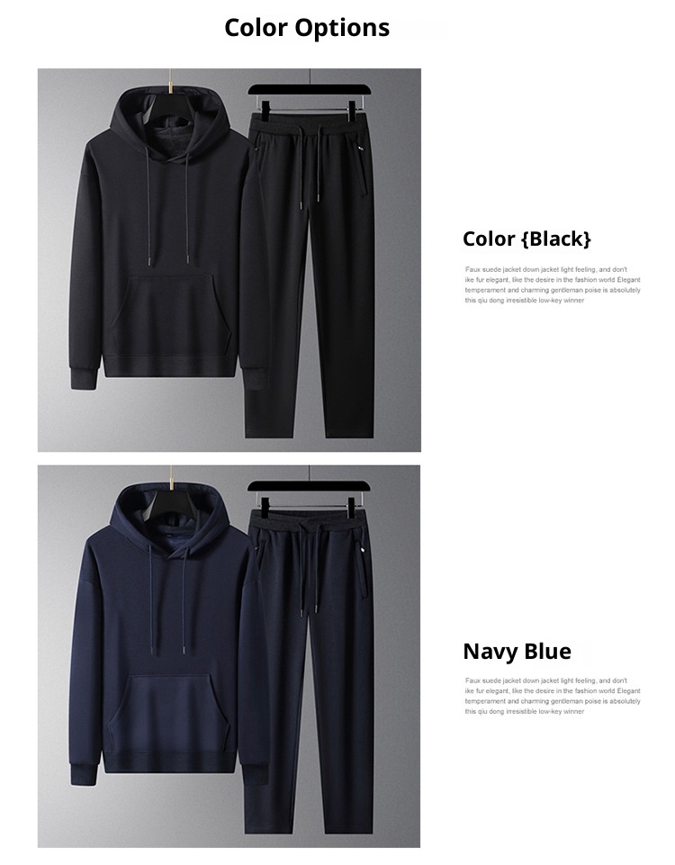 001 100% Cotton Sports Suit For Men, Spring Autumn Hooded Sweatshirt And Casual Sweatpants Two-Piece Set, Fleece-Lined, Plus_voghion.com