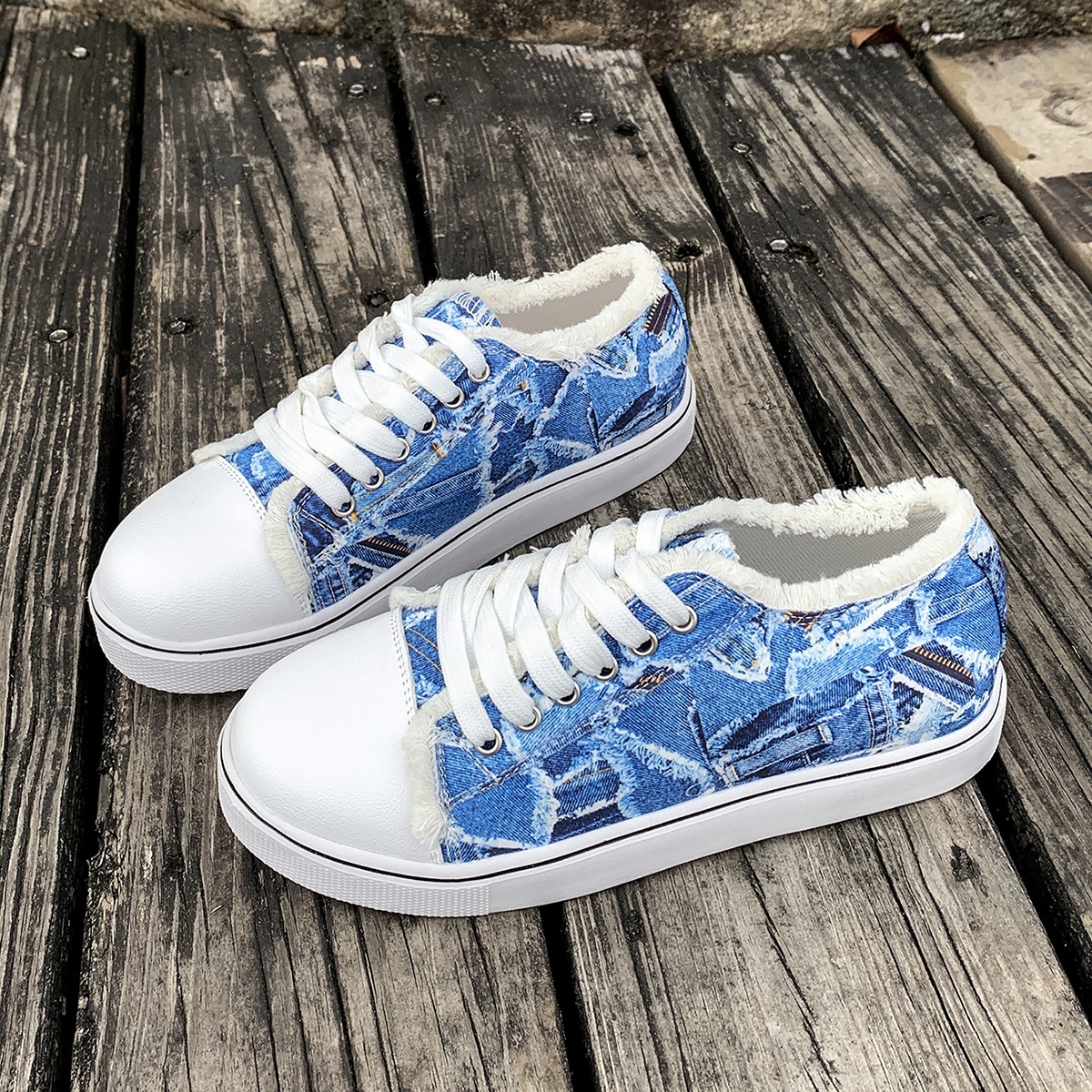 Tênis feminino plus size de lona com estampa colorida, estilo europeu e americano, para primavera/outono, novo modelo._voghion.com