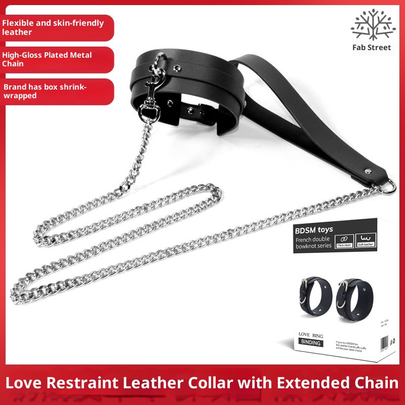 LuvBox LoveRing Love Ring Sexy Collar Leash PU Leather Neck Sleeve Female Slave Flirting Bondage Supplies Adult Toys_voghion.com