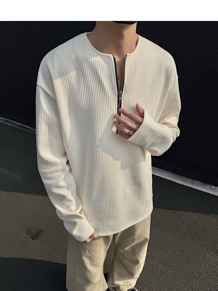 boy American Style Half-Zip Henry Collar T-Shirt For Men, Spring And Autumn Cleanfit Long Sleeve Base Layer, Tough Guy_voghion.com