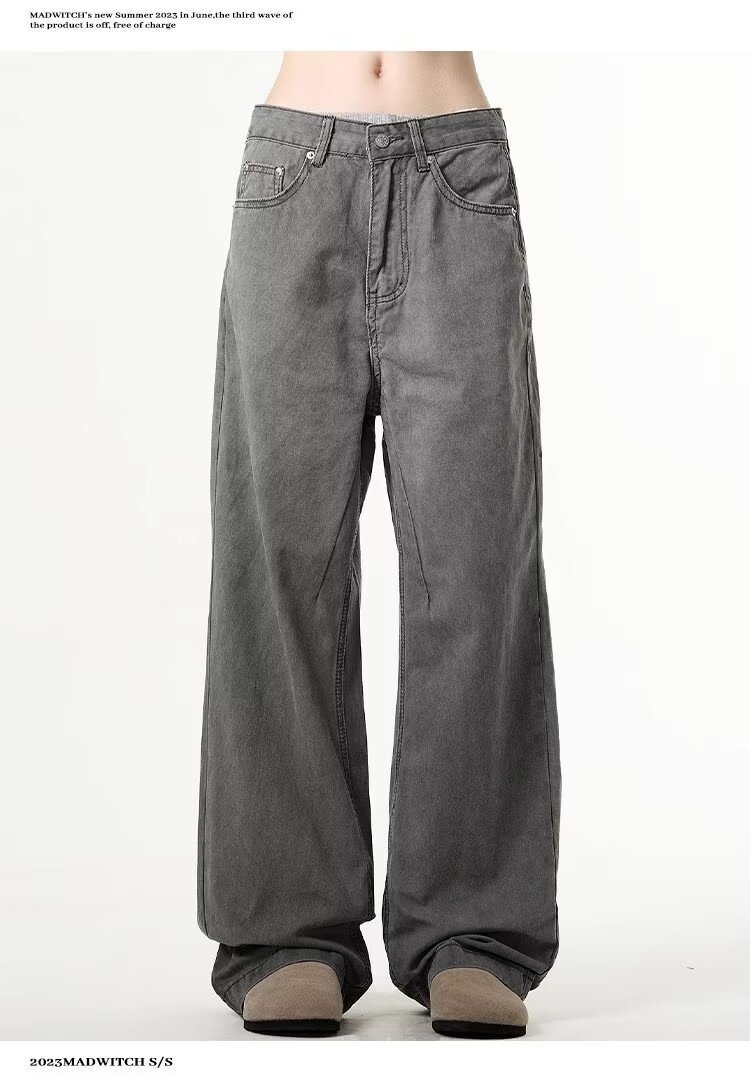 Jean évasé vintage délavé style garçon pour homme, idéal pour le printemps et l'automne, coupe droite et ample, style européen/américain tendance. Pantalon long_voghion.com