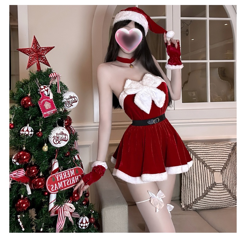 LuvBox Golden Night Lingerie Commerce extérieur transfrontalier européen et américain Tenue de Noël en velours sexy ajourée QQNY Role_voghion.com