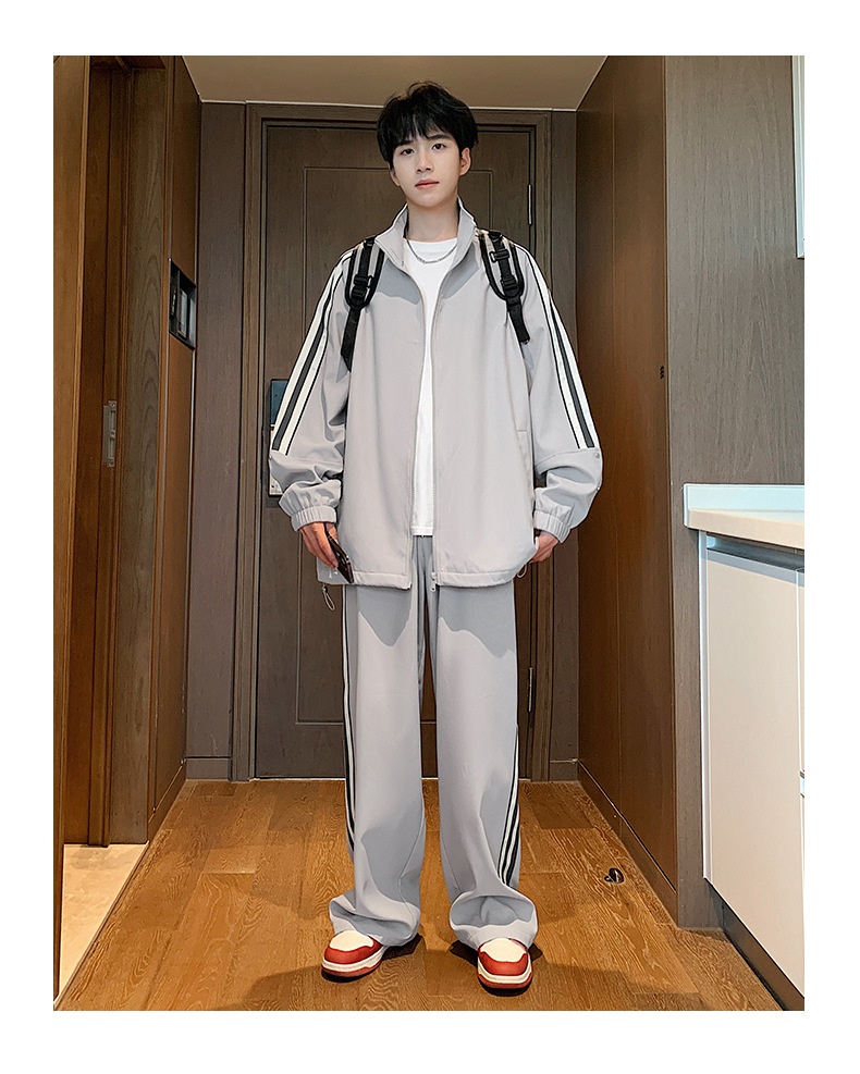 001 Spring And Autumn New Men's Sports Jacket Set Two-Piece Youth Trendy Brand Workwear Casual Running Suit_voghion.com