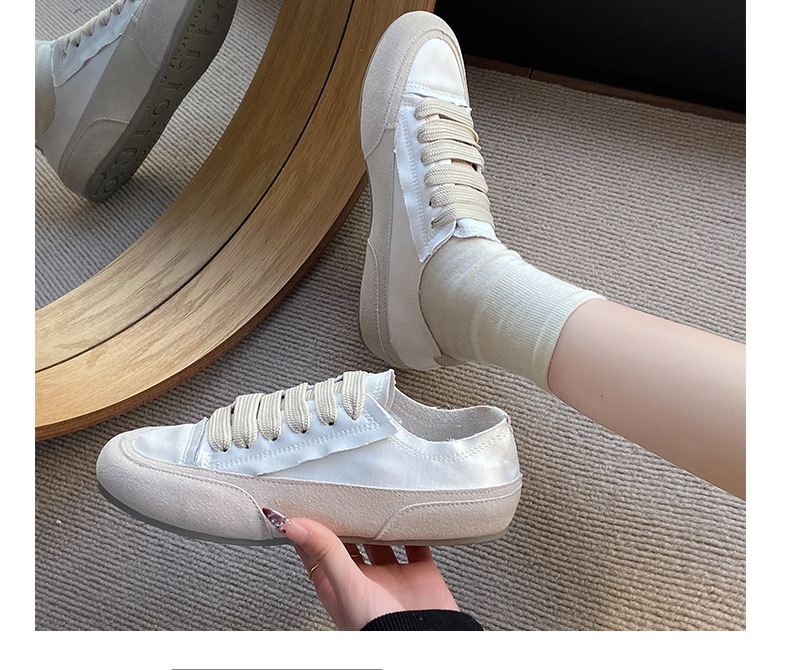 Scarpe da ginnastica bianche piatte e versatili per donna, scarpe da ginnastica estive sottili, scarpe singole con suola spessa, scarpe in tela di raso di seta_voghion.com