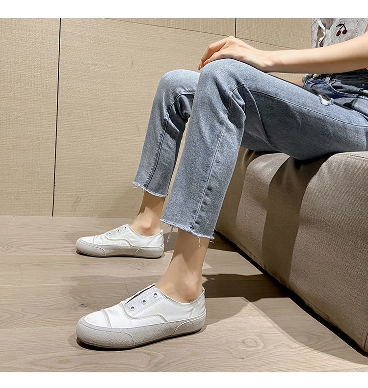 Sneakers bianche in raso di Spanish Niche 2022, nuove scarpe sportive in tela, comode e casual, slip-on per donna_voghion.com