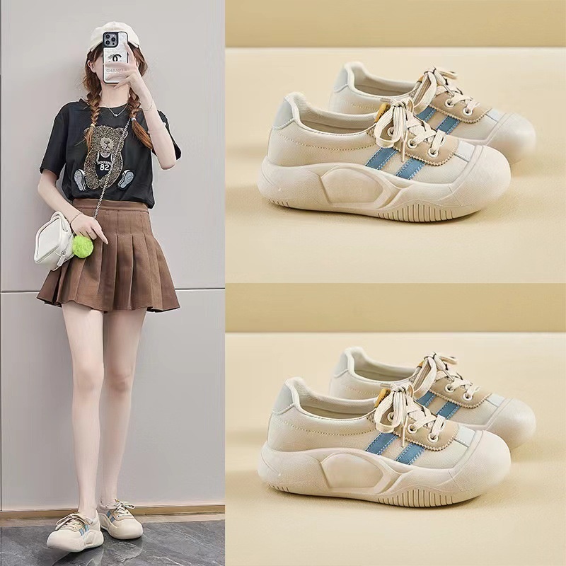 Scarpe da ginnastica bianche traspiranti in stile coreano, stile autunno 2025, per donna, basse, casual, con suola spessa e piattaforma._voghion.com