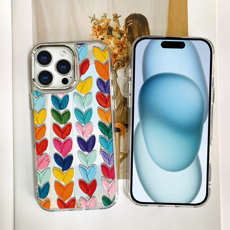 Custodia per telefono compatibile con TechGlobe Ins Heart 15 Mirror Surface 11 14 Pro Makeup 13_voghion.com
