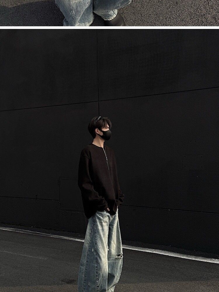 boy American Style Half-Zip Henry Collar T-Shirt For Men, Spring And Autumn Cleanfit Long Sleeve Base Layer, Tough Guy_voghion.com