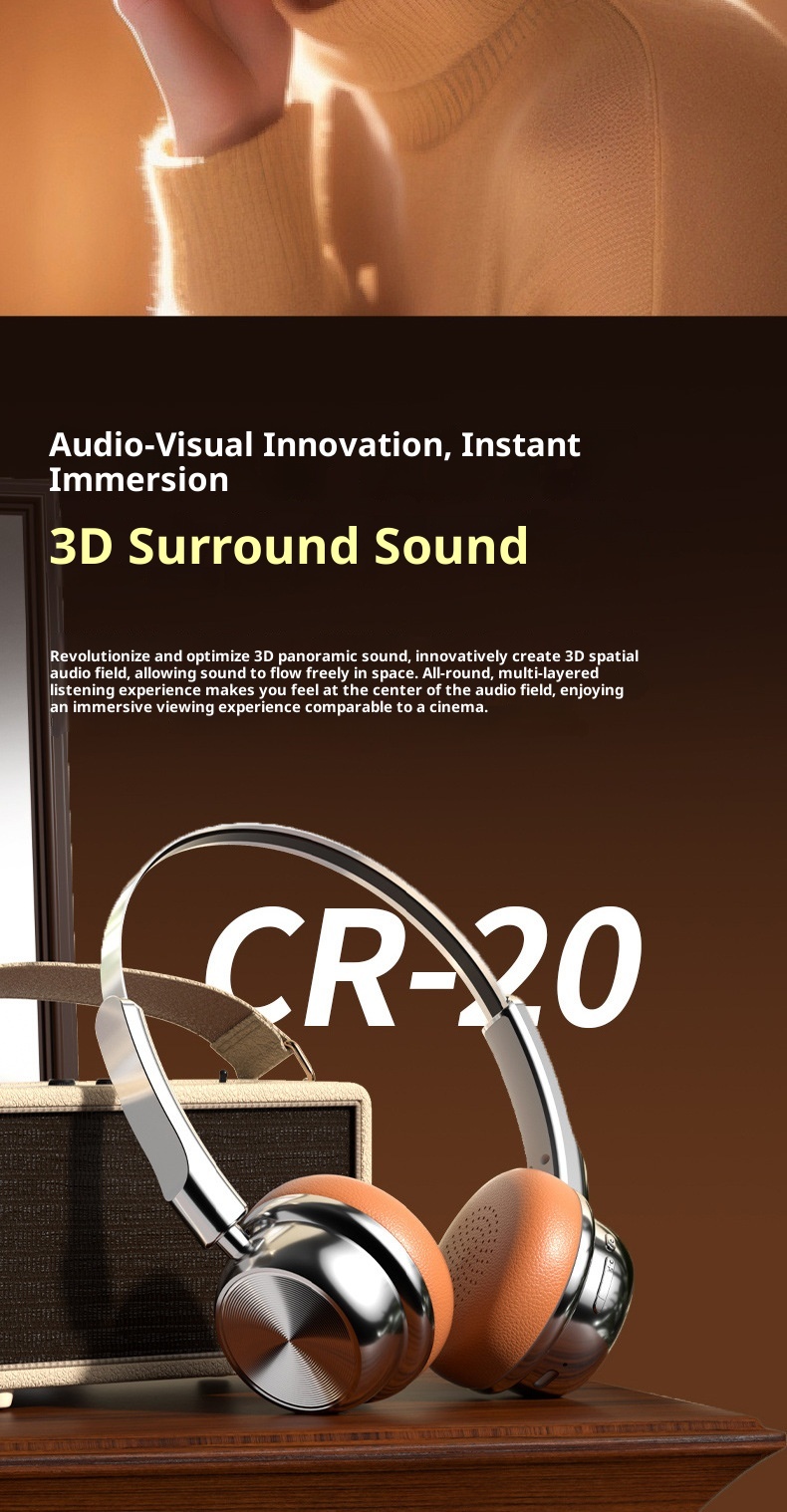 3c New Cross-Border CR-20 Retro Fashion Melard Metal Bluetooth 5.4 Over-Ear Headphones Ultra-Long Battery Life_voghion.com