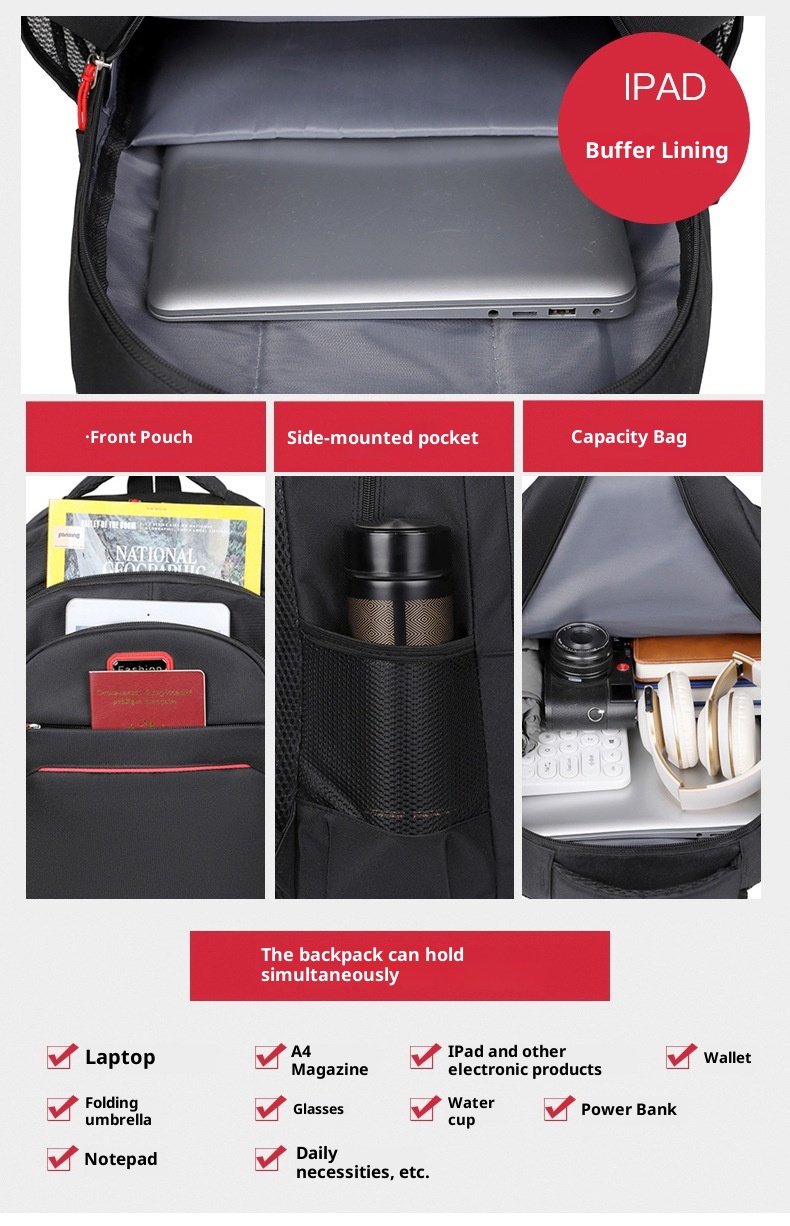 Sac à dos ActiveGo pour le commerce international, grande capacité, idéal pour ordinateur, le sport, la randonnée, l'alpinisme et les courts séjours. Sac à dos étudiant pour les voyages d'affaires et de loisirs._voghion.com