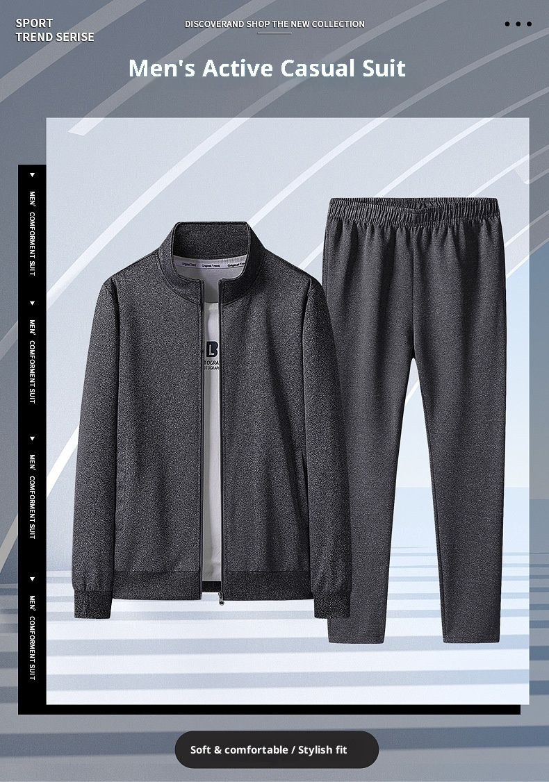 001 Lässige Sportbekleidung für Herren, Frühling/Herbst, Langarm-Set mit Sweatshirt und langer Hose, Laufbekleidung und Fitnessbekleidung_voghion.com