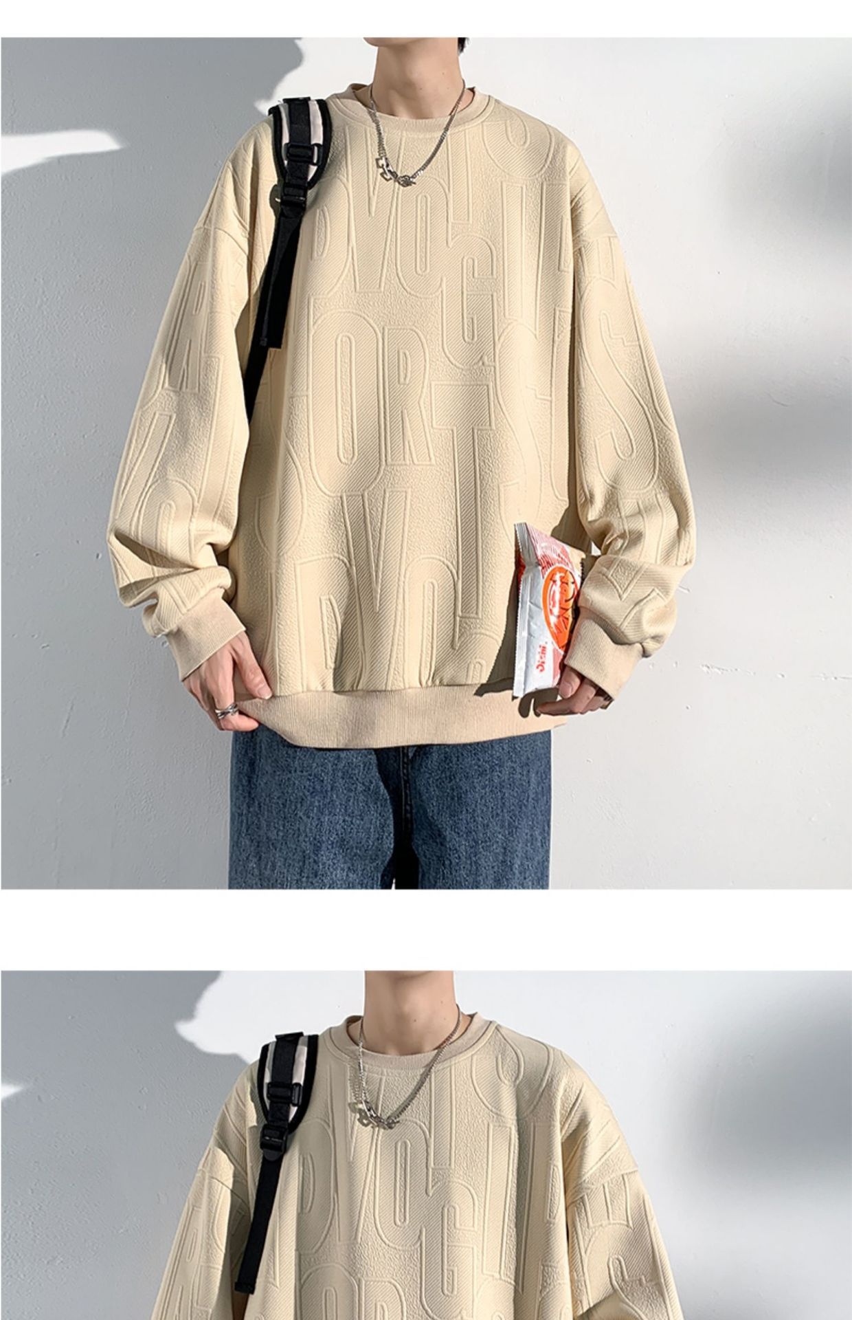 Herren-Jacquard-Sweatshirt, trendige Marke, hochwertiges Funktionsshirt, Oversized-Schnitt, amerikanischer Stil, Rundhalsausschnitt_voghion.com