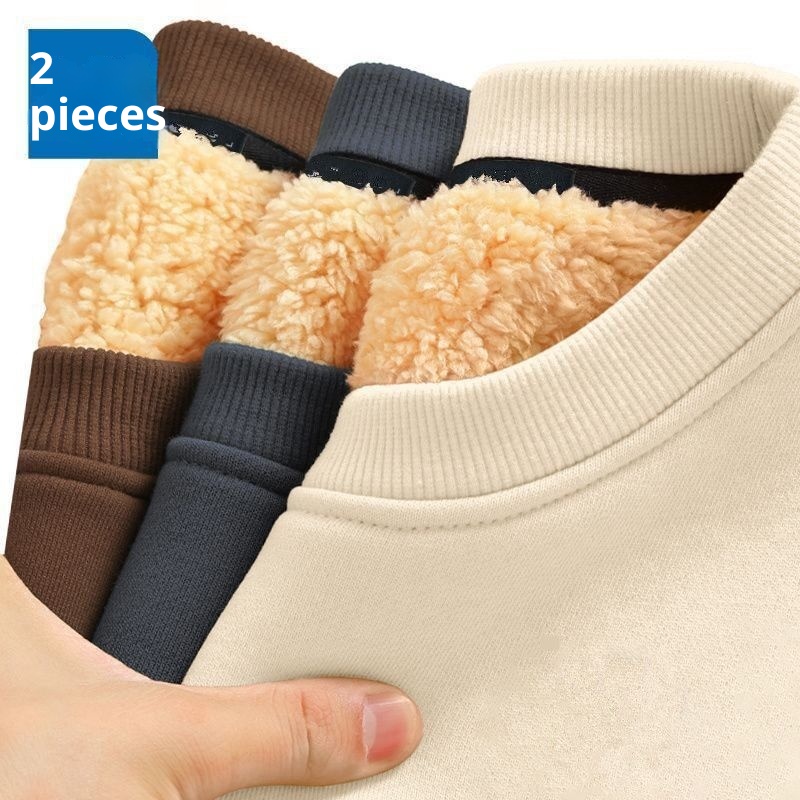 Erkekler İçin Sonbahar ve Kış Polar Astarlı Sweatshirt, Kalınlaştırılmış Stil, Öğrenci Çift Giyim, Kuzu Yünü Sıcak Yuvarlak Yaka_voghion.com