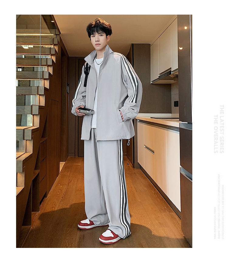 001 Spring And Autumn New Men's Sports Jacket Set Two-Piece Youth Trendy Brand Workwear Casual Running Suit_voghion.com