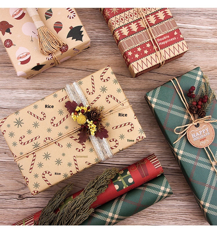 Lillian Cross-Border Exclusive New Retro Kraft Christmas Gift Wrapping Paper DIY Set_voghion.com