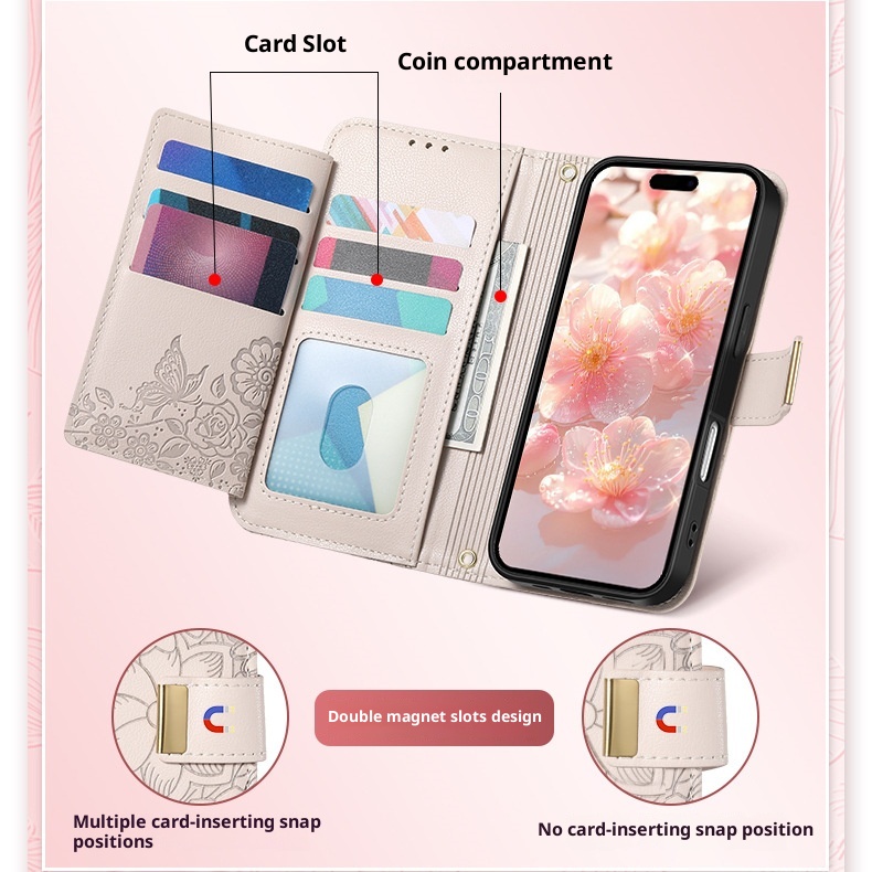 TechGlobe Shunli New Model Compatible With IPhone Flip Leather Flower And Leaf 17 Air Lanyard 16 Phone Case_voghion.com