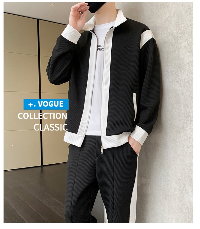 001 Lässiger Sportanzug für Herren, Stehkragenjacke für Frühling und Herbst, modisches Patchwork-Sweatshirt, Sportbekleidung für Jugendliche, Live_voghion.com