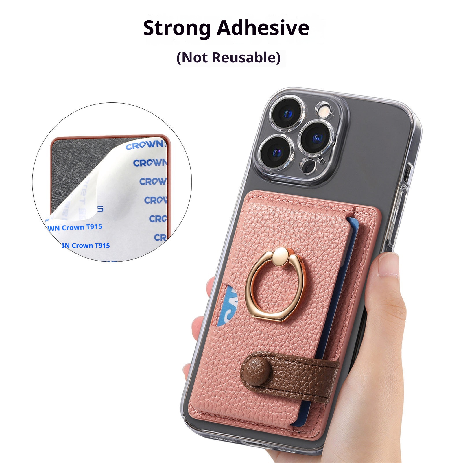TechGlobe Lychee Pattern Oil Edge Ring Phone Sleeve Solid Stand Coin Purse Color Block Gift Back Sticker Card Holder_voghion.com