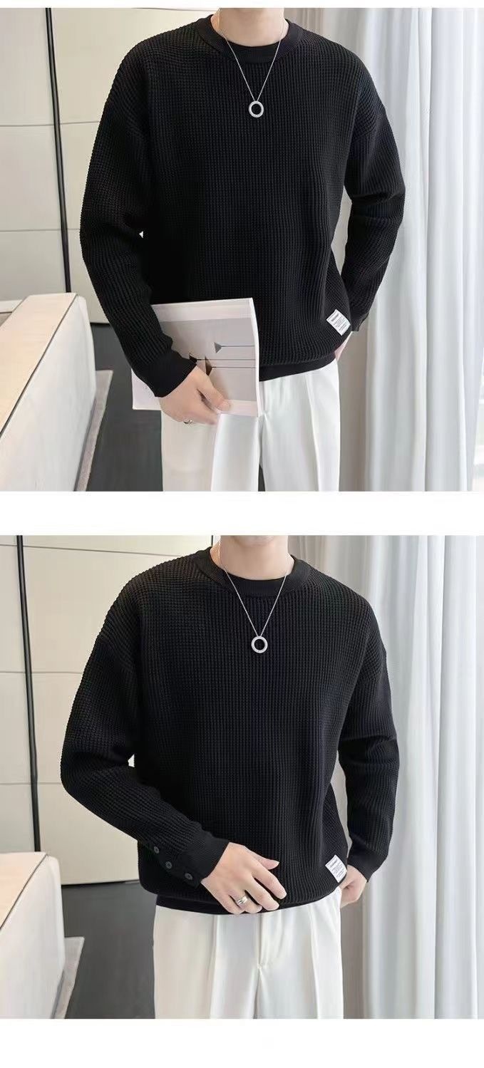 Felpa bianca da uomo in stile pigro, autunno e inverno, marchio di design di alta gamma, top girocollo alla moda invernale_voghion.com