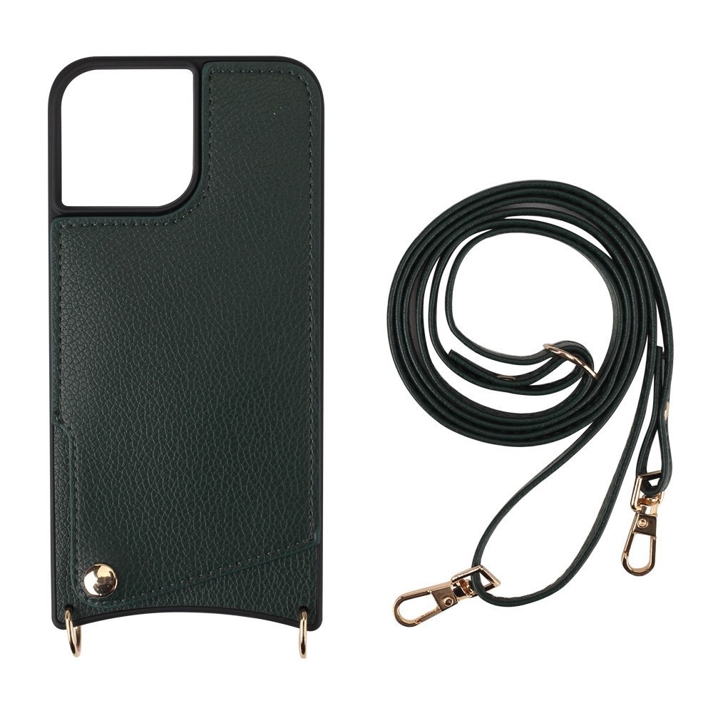 TechGlobe Kompatible iPhone 14/13 Neue Fish Tail Leder-Kartenfach-Umhängetasche Universal-Lanyard 14 Pro Handyhülle_voghion.com