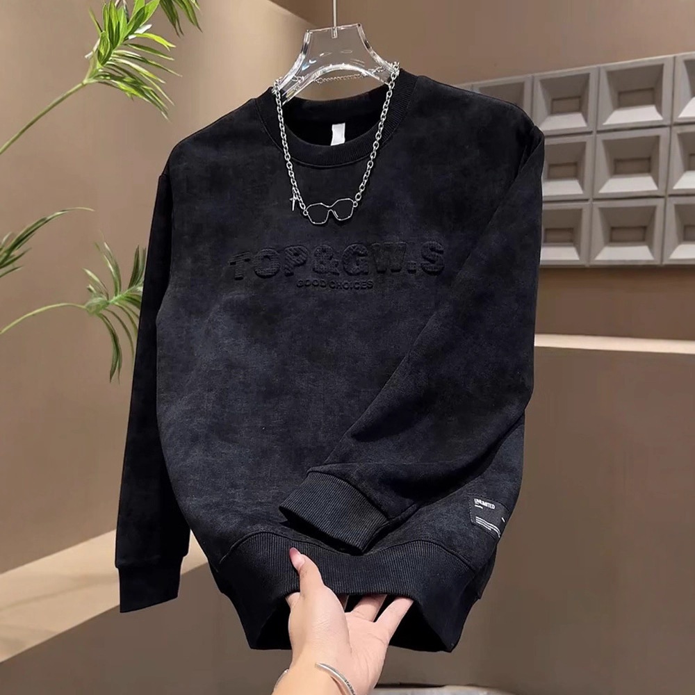 Erkek Sonbahar Kış Yeni Çok Yönlü Trend Kazak Çelik Baskılı Harfli Gradyan Üst Erkek Uzun Kollu Günlük Moda Sweatshirt_voghion.com