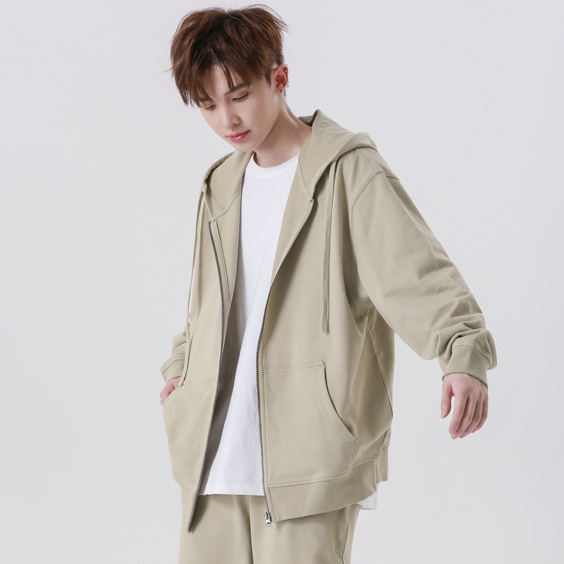 Felpa con cerniera in spugna da 330 g, personalizzata, in puro cotone europeo e americano, con cappuccio, da uomo, tinta unita_voghion.com