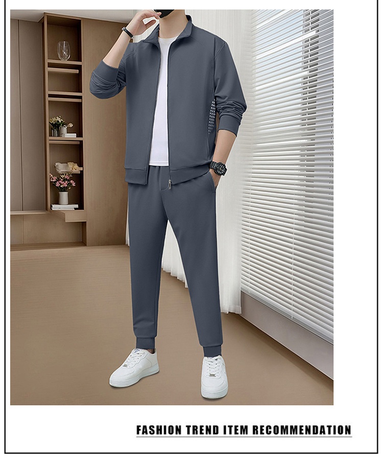 001 Felpa con cappuccio alla moda primavera-autunno transfrontaliera per uomini giovani e di mezza età, set casual sportivo da corsa, versatile_voghion.com