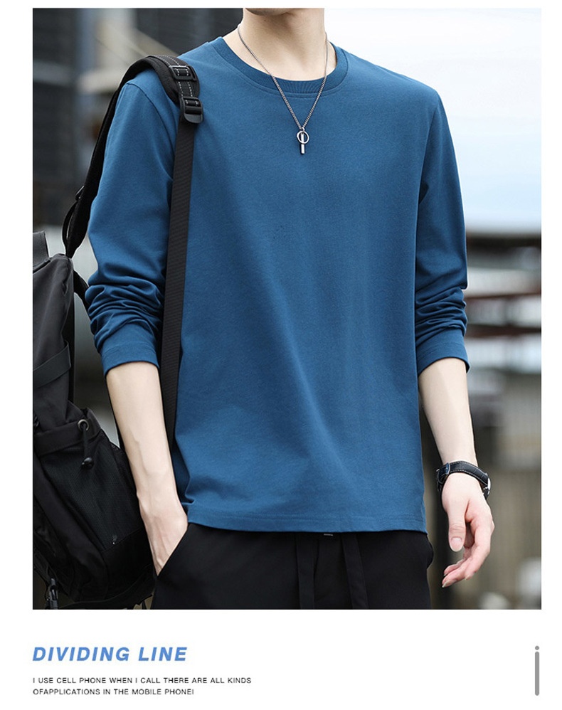 Erkek Çocuk Yüksek Kaliteli Düz Renk Uzun Kollu Tişört, İlkbahar ve Sonbahar Yuvarlak Yaka Bol Günlük Pamuklu Taban Gömlek, Erkek_voghion.com