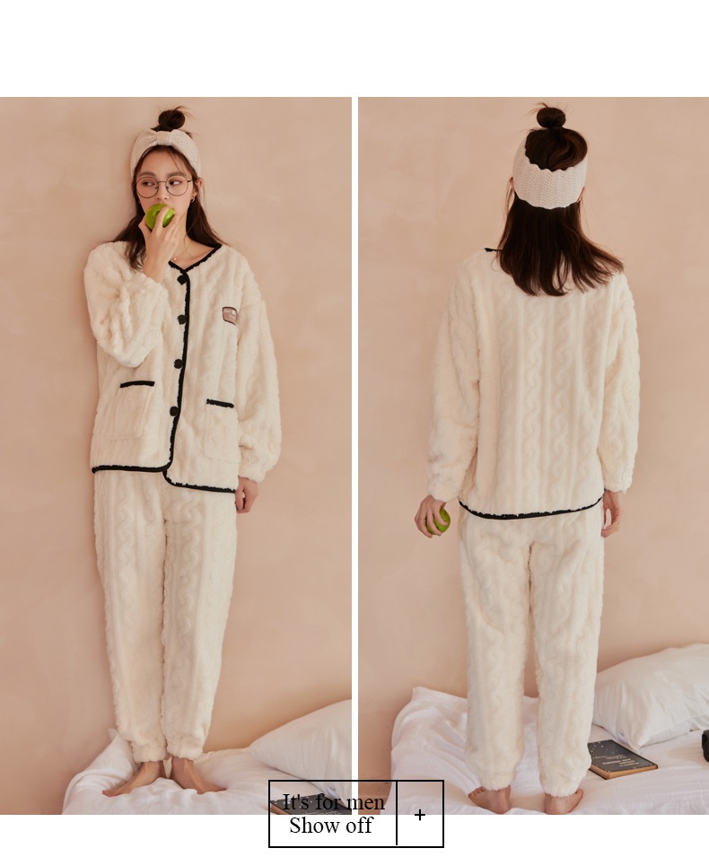 GraceChic GraceChic Autumn And Winter Thickened Coral Fleece Couple Pajamas For Women, Fresh Flannel Warm Men's Homewear Cardigan Two-Piece_voghion.com