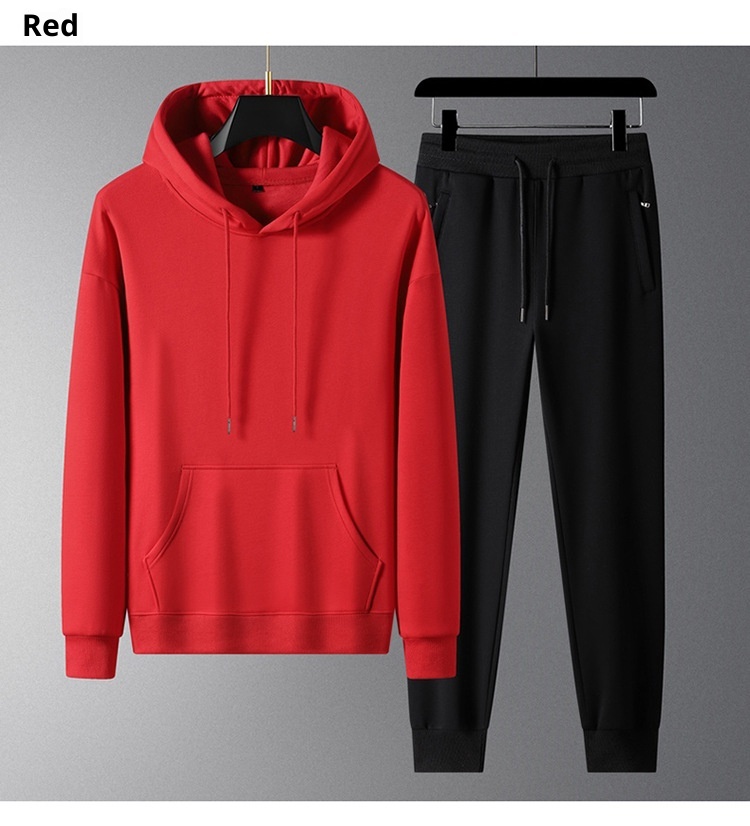 001 100% Cotton Sports Suit For Men, Spring Autumn Hooded Sweatshirt And Casual Sweatpants Two-Piece Set, Fleece-Lined, Plus_voghion.com
