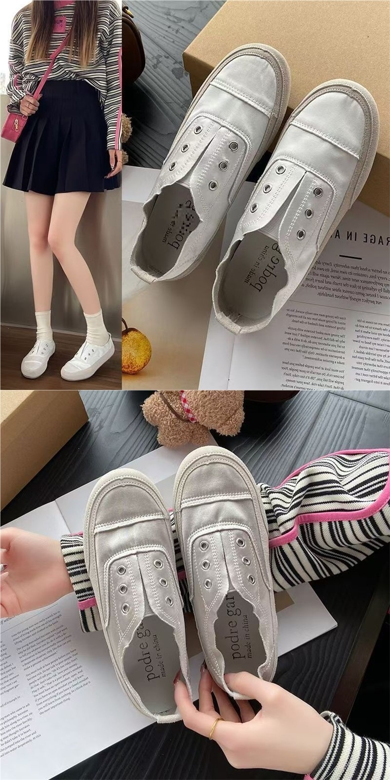 Scarpe slip-on basse bianche in tela spagnola, traspiranti, casual e sottili, da donna, 2025_voghion.com