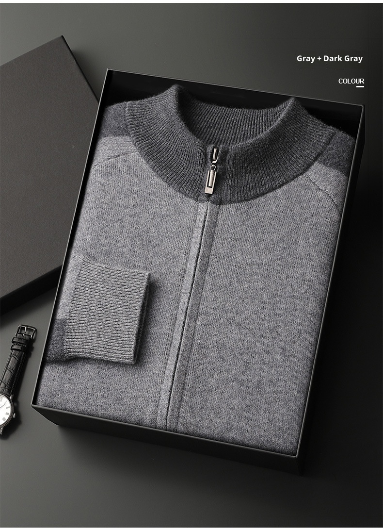 001 Neuer, dicker, lässiger Kaschmiranzug für Herren, bestehend aus einem Wollpullover mit halbem Rollkragen, einer Strickjacke mit Reißverschluss und einer locker sitzenden Hose._voghion.com