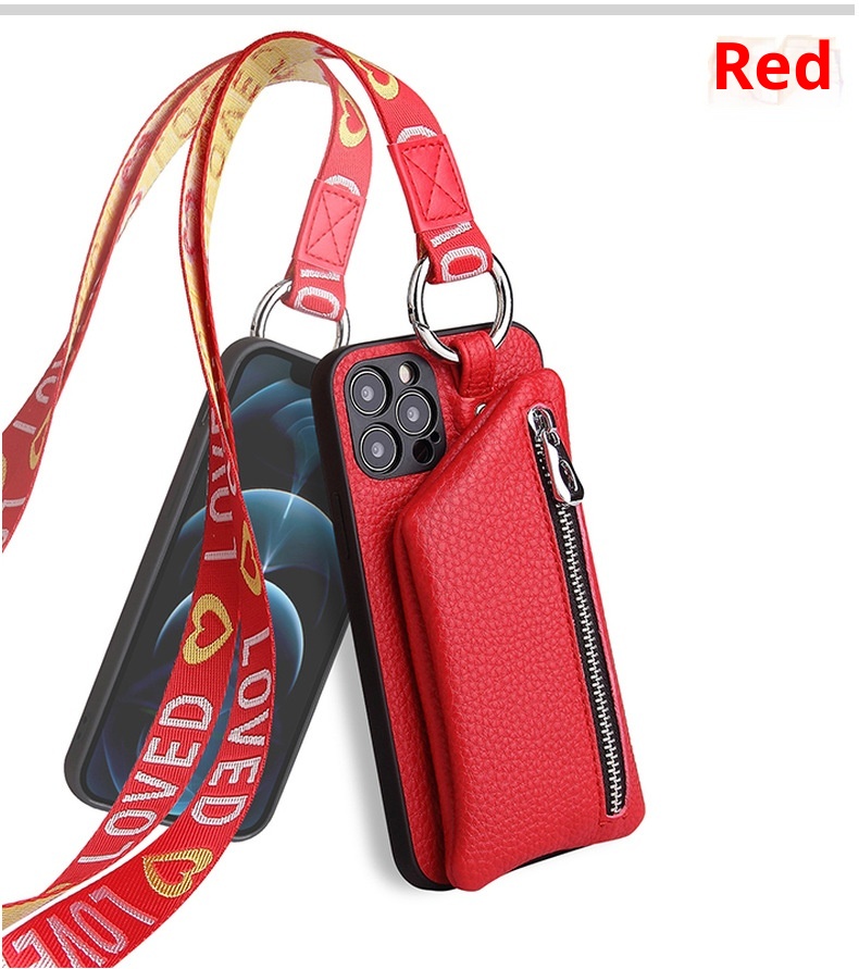 TechGlobe Suitable For IPhone 11 12 Pro Max Coin Purse Mini Phone Leather XS Protective Case With Lanyard_voghion.com