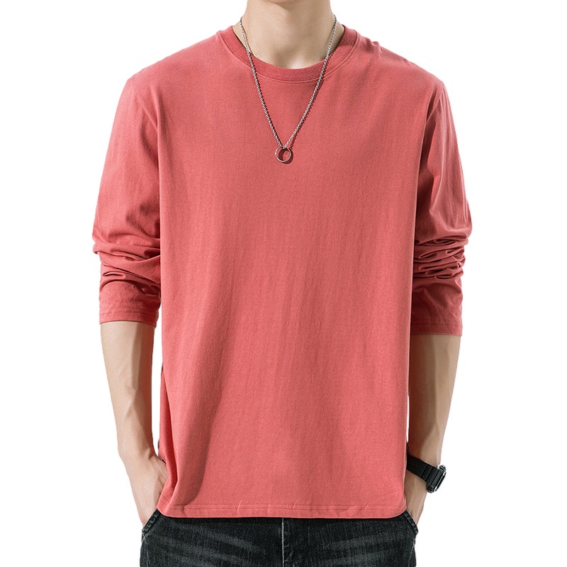 Erkek Çocuk Yüksek Kaliteli Düz Renk Uzun Kollu Tişört, İlkbahar ve Sonbahar Yuvarlak Yaka Bol Günlük Pamuklu Taban Gömlek, Erkek_voghion.com