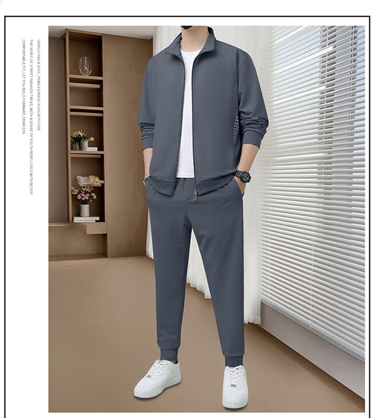 001 Felpa con cappuccio alla moda primavera-autunno transfrontaliera per uomini giovani e di mezza età, set casual sportivo da corsa, versatile_voghion.com