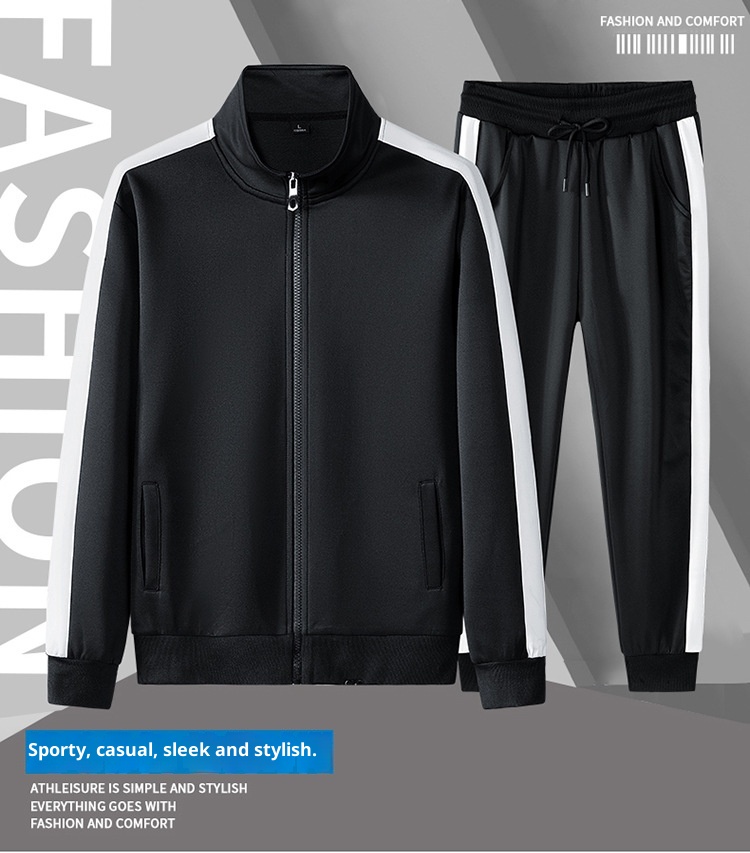 001 2024 Felpa cardigan casual primavera e autunno, due pezzi, set sportivo da uomo in stile coreano, collo alto, top largo_voghion.com