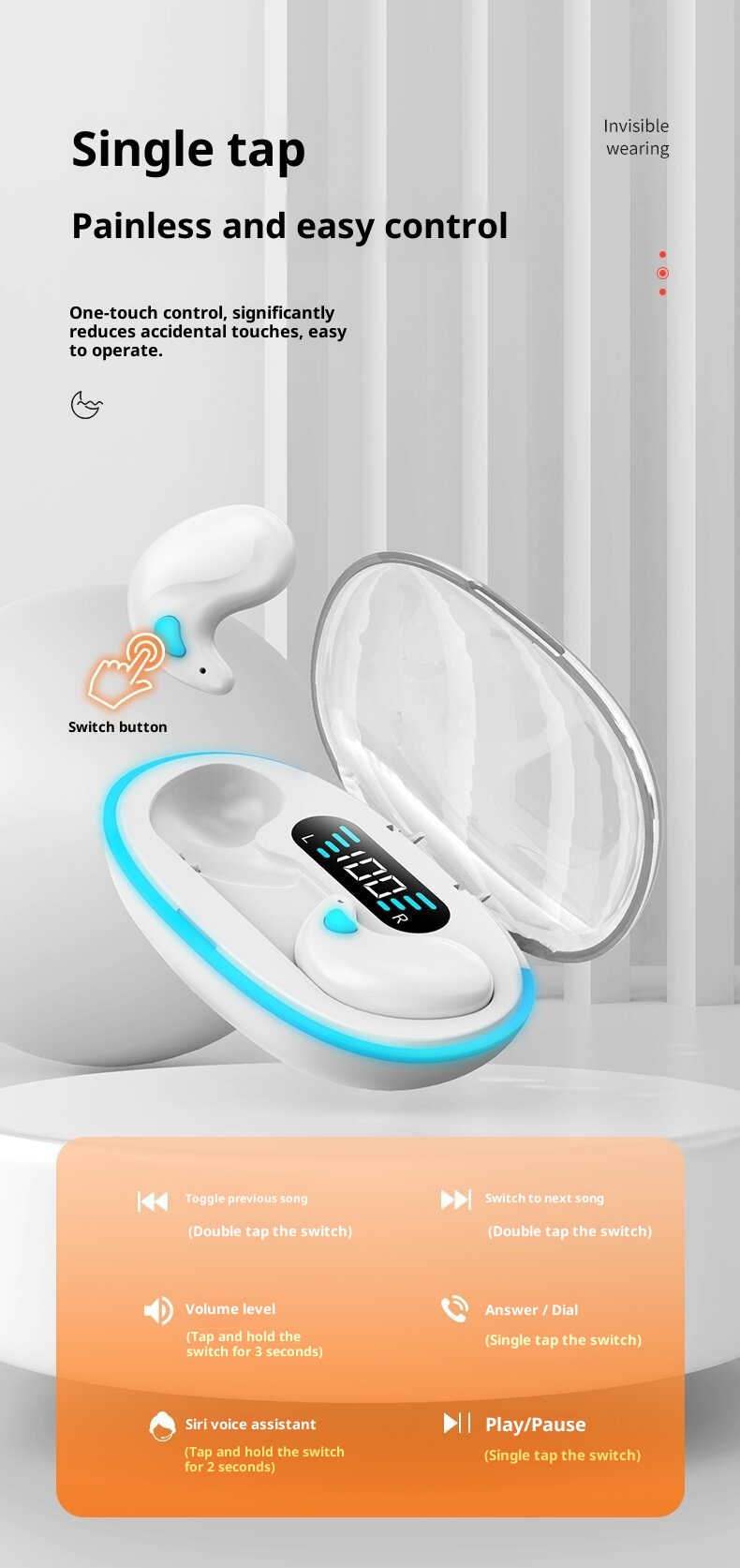 3c Cross-Border Hot-Selling X55 Sleep Bone Conduction Mini Noise Cancelling Digital Display Ultra-Long Battery Life Macaron_voghion.com