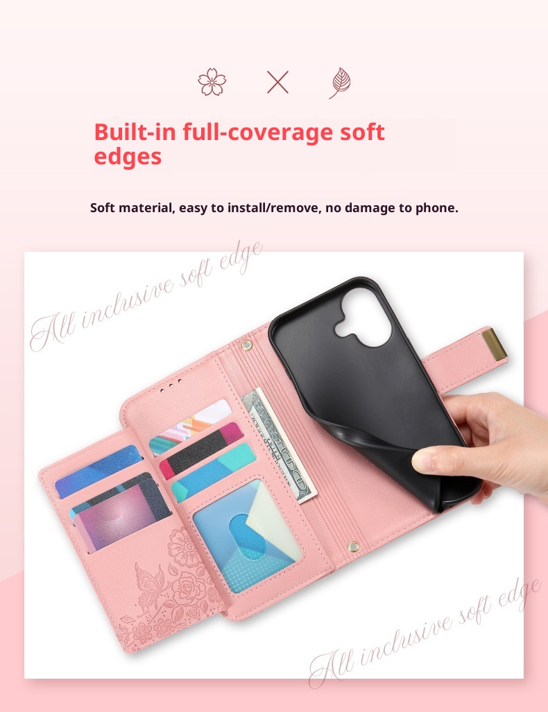 TechGlobe Shunli New Model Compatible With IPhone Flip Leather Flower And Leaf 17 Air Lanyard 16 Phone Case_voghion.com